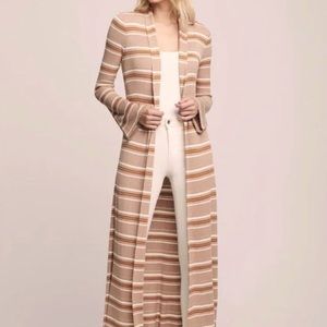L’AGENCE MARIJA STRIPE DUSTER CARDIGAN SWEATER SIZE MEDIUM TAN RUST GOLD